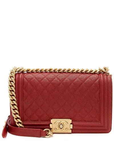 Pre-owned Chanel Red Caviar Leather Old Medium Boy Bag (authentic Pre-loved)