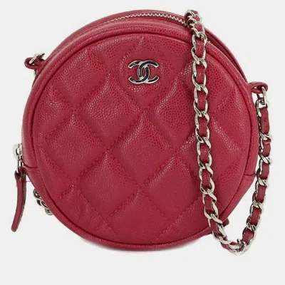 Pre-owned Chanel Red Caviar Leather Round Chain Clutch Bag