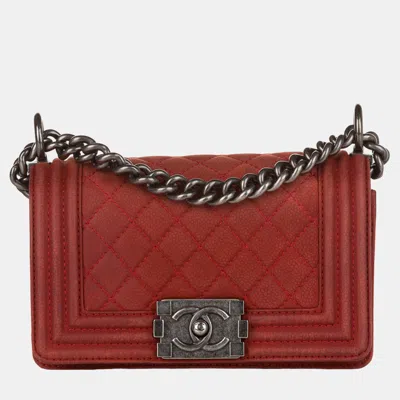 Pre-owned Chanel Red Caviar Leather Small Boy Flap Bag