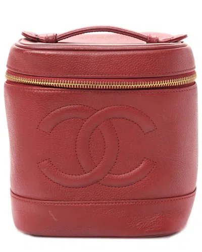 Pre-owned Chanel Red Caviar Leather Vanity Cosmetic Case (authentic Pre-loved)