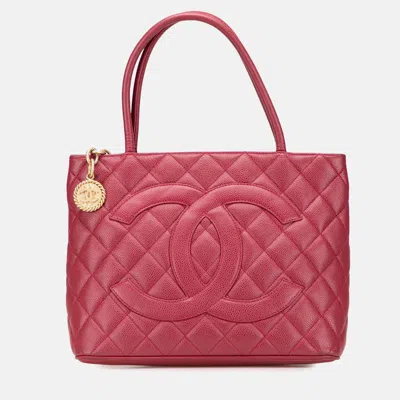 Pre-owned Chanel Red Caviar Medallion Tote