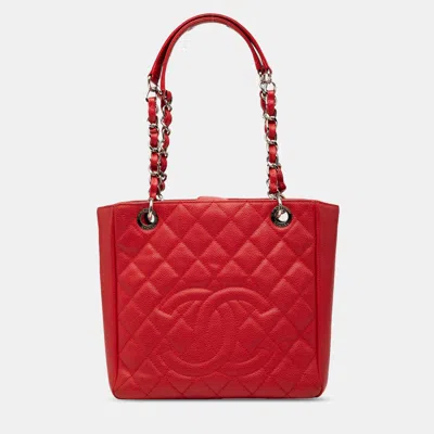 Pre-owned Chanel Red Caviar Petite Shopping Tote