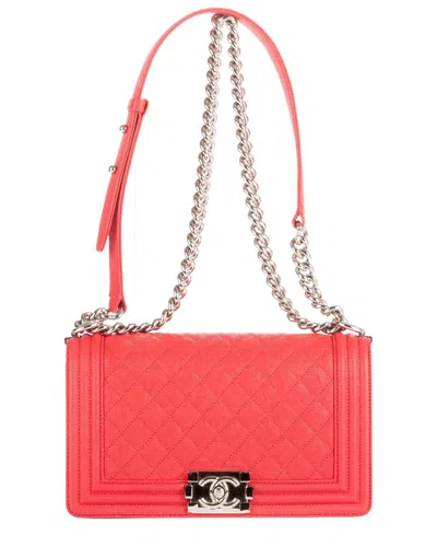 Chanel Red Caviar Quilted Leather Boy Medium In Orange