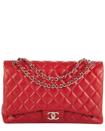 Pre-owned Chanel Red Caviar Quilted Leather Classic Maxi Jumbo Double Flap Maxi, Never  Carried (authentic Pre