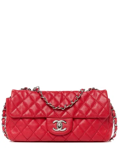 Pre-owned Chanel Red Caviar Quilted Leather East West Flap (authentic Pre-loved)