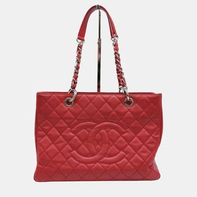Pre-owned Chanel Red Caviar Skin Gst Matelasse Chain Tote Bag