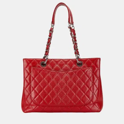 Pre-owned Chanel Red Caviar Skin Matelasse Coco Mark Chain Tote Bag