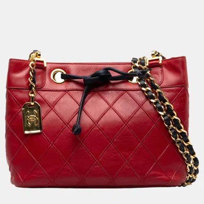 Pre-owned Chanel Red Cc Bicolor Lambskin Shoulder Bag