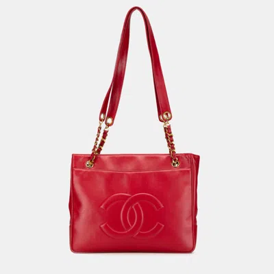 Pre-owned Chanel Red Cc Lambskin Chain Tote