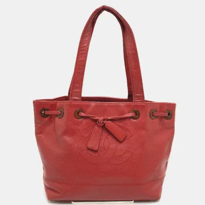 Pre-owned Chanel Red Cc Mark Bag Vintage Tote Bag