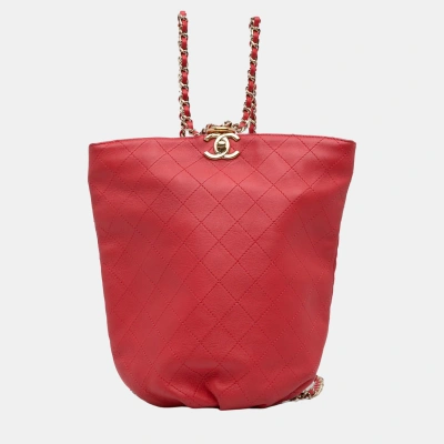 Pre-owned Chanel Red Cc Matelasse Backpack