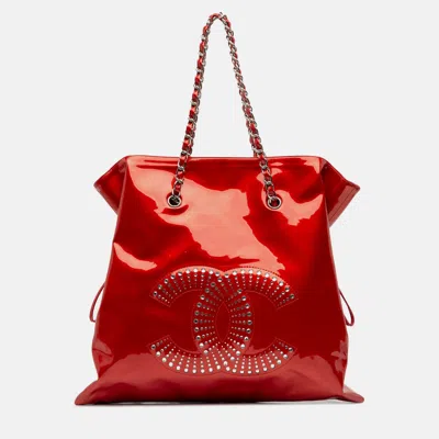 Pre-owned Chanel Red Cc Patent Crystal Strass Embellished Bonbons Tote