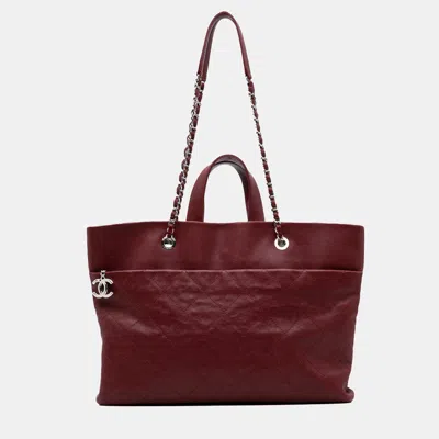 Pre-owned Chanel Red Cc Quilted Caviar Tote