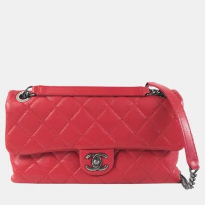 Pre-owned Chanel Red Cc Quilted Lambskin Single Flap