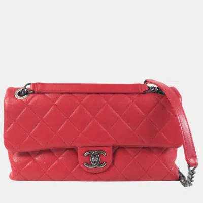 Pre-owned Chanel Red Cc Quilted Lambskin Single Flap Bag