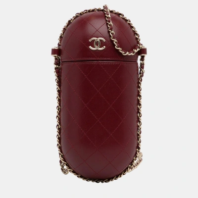 Pre-owned Chanel Red Chain Around Phone Holder