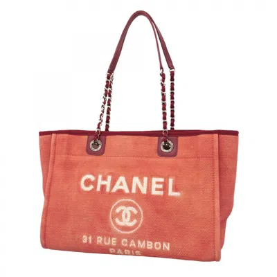 Pre-owned Chanel Red Color Canvas Shoulder Bag ()