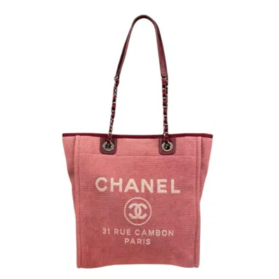 Pre-owned Chanel Red Color Canvas Shoulder Bag ()