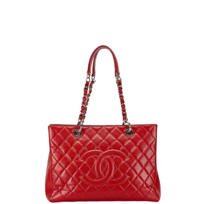 Pre-owned Chanel Red Color Caviar Leather Handbag Tote Bag ()