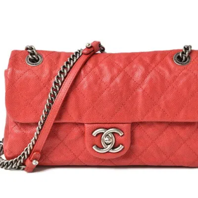 Pre-owned Chanel Red Color Caviar Leather Shoulder Bag ()