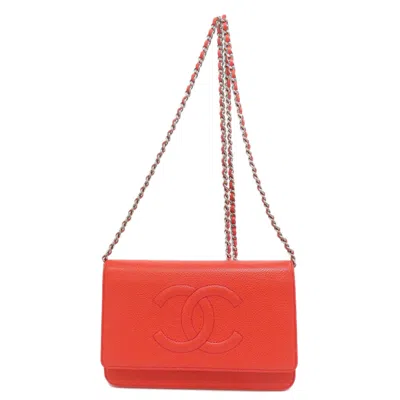 Pre-owned Chanel Red Color Caviar Leather Shoulder Bag ()