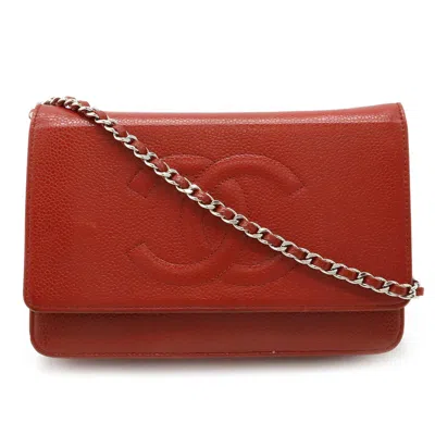 Pre-owned Chanel Red Color Caviar Leather Shoulder Bag ()