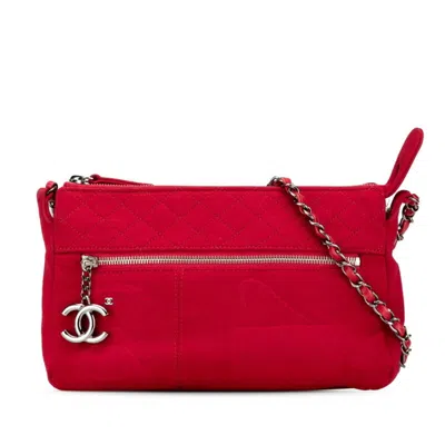 Pre-owned Chanel Red Color Cotton Shoulder Bag ()