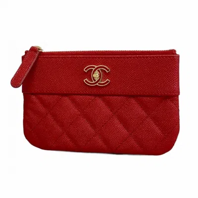 Pre-owned Chanel Red Color Grained Calfskin Coin Purse/coin Case ()