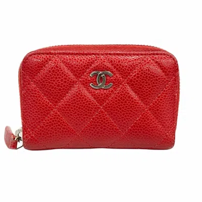 Pre-owned Chanel Red Color Grained Calfskin Coin Purse/coin Case ()