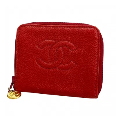 Pre-owned Chanel Red Color Grained Calfskin Coin Purse/coin Case ()