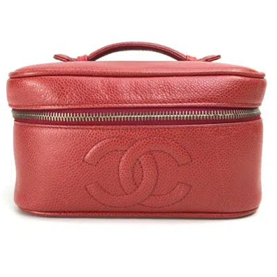 Pre-owned Chanel Red Color Grained Calfskin Handbag Vanity Bag Wash Bag ()