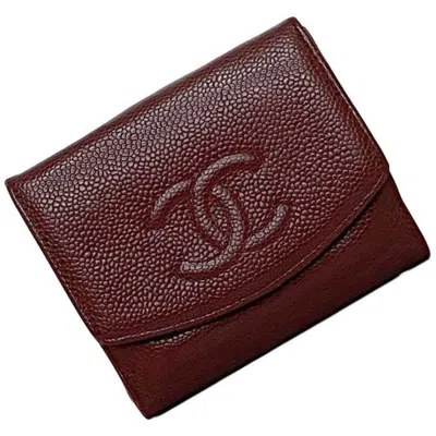 Pre-owned Chanel Red Color Grained Calfskin Leather Wallet (bi-fold) ()