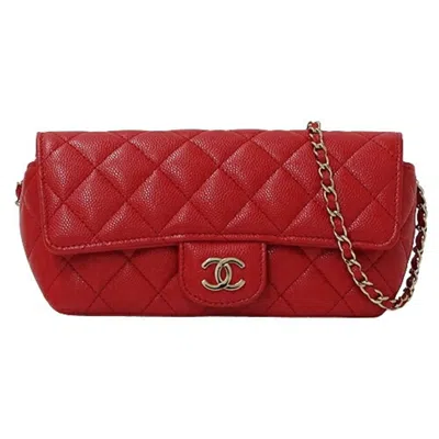 Pre-owned Chanel Red Color Grained Calfskin Pouch Shoulder Bag ()