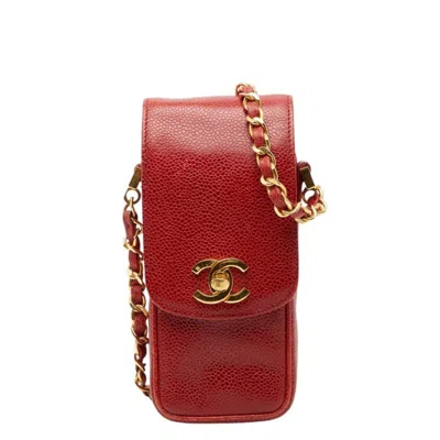 Pre-owned Chanel Red Color Grained Calfskin Pouch Shoulder Bag ()