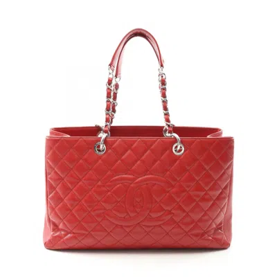 Pre-owned Chanel Red Color Grained Calfskin Tote Bag ()