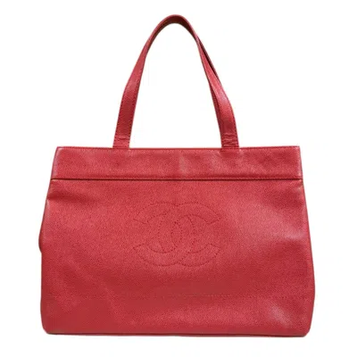 Pre-owned Chanel Red Color Grained Calfskin Tote Bag ()