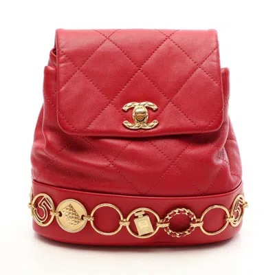 Pre-owned Chanel Red Color Leather Backpack Handbag ()