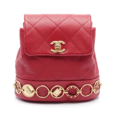 Pre-owned Chanel Red Color Leather Backpack ()
