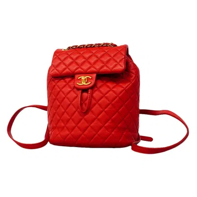 Pre-owned Chanel Red Color Leather Backpack ()
