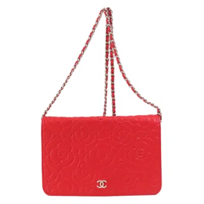 Pre-owned Chanel Red Color Leather Chain/shoulder Wallet ()