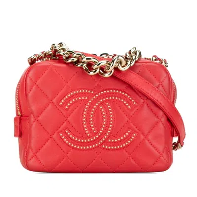 Pre-owned Chanel Red Color Leather Handbag Pochette Pouch Shoulder Bag ()