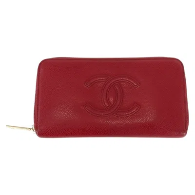 Pre-owned Chanel Red Color Leather Long Wallet (bi-fold) ()