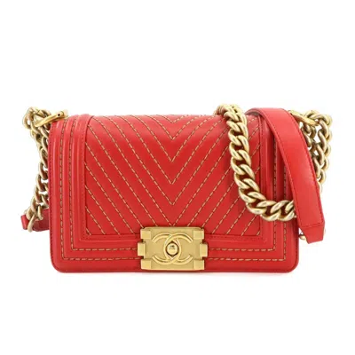 Pre-owned Chanel Red Color Leather Shoulder Bag ()