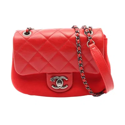 Pre-owned Chanel Red Color Leather Wool Handbag Shoulder Bag ()