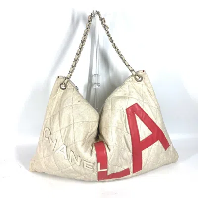 Pre-owned Chanel Red Color White Canvas Shoulder Bag () In Red Color, White