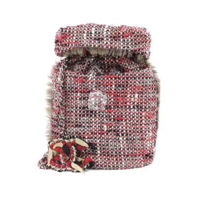 Pre-owned Chanel Red Color White Tweed Fur Shoulder Bag ()