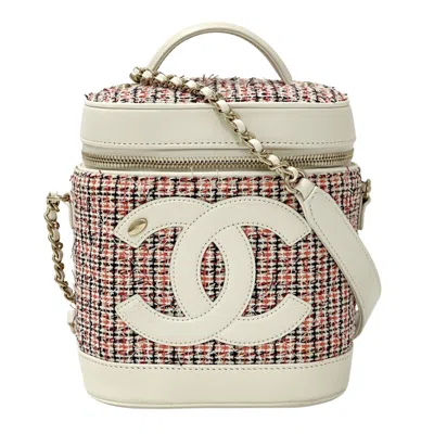 Pre-owned Chanel Red Color White Tweed Leather Shoulder Bag ()