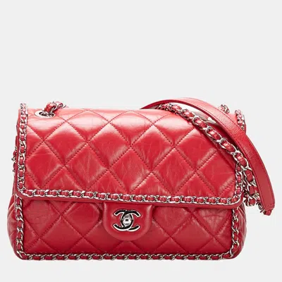Pre-owned Chanel Red Crumpled Chain All Over Flap