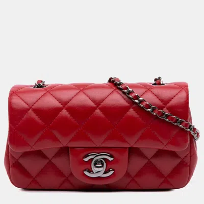 Pre-owned Chanel Red Extra Mini Rectangular Classic Lambskin Single Flap