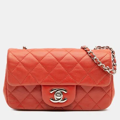 Pre-owned Chanel Red Extra Mini Rectangular Classic Lambskin Single Flap Bag